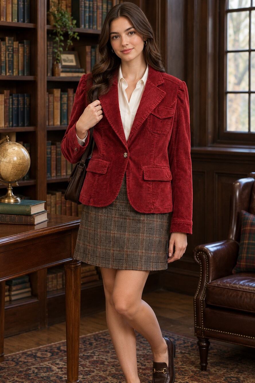 Per Se Corduroy Blazer Jacket Women's Size Small Maroon Burgundy Fall Shacket